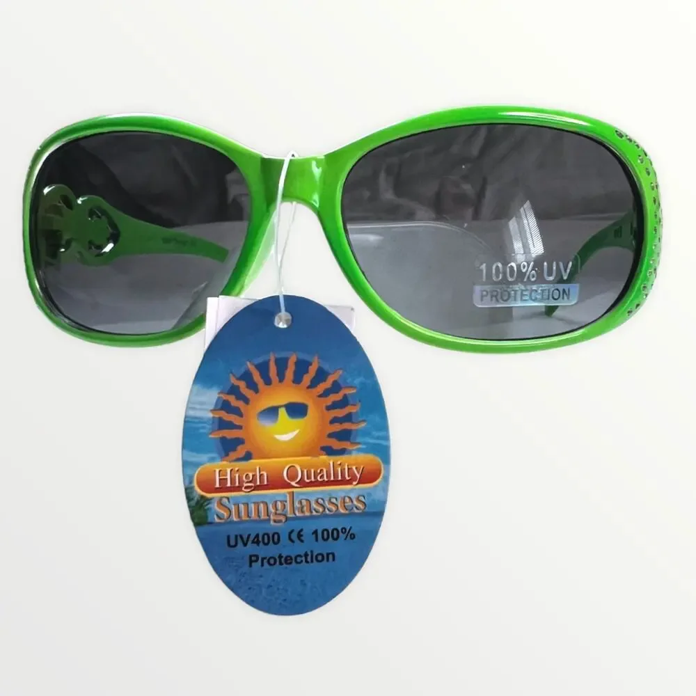 Kids Sunglasses 100% UV Protection Green & Blue Retro Frames With Glitter Detail